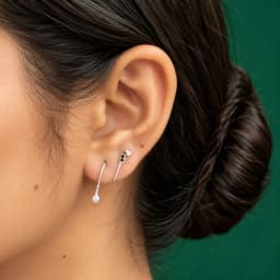 Silver Ear Climber with Black Stones
