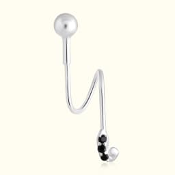 Silver Ear Climber with Black Stones