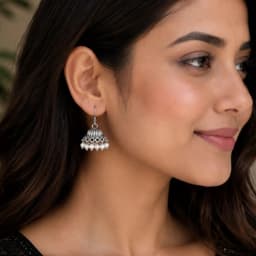 Chand Moti Oxidised Silver Jhumka