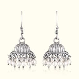 Chand Moti Oxidised Silver Jhumka