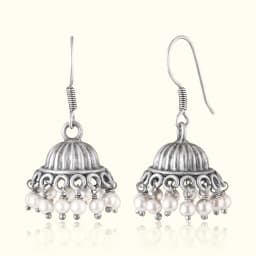 Chand Moti Oxidised Silver Jhumka