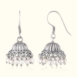 Chand Moti Oxidised Silver Jhumka