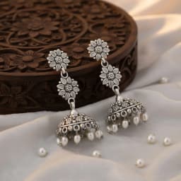 Nimaya Oxidised Silver Jhumka