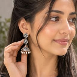 Nimaya Oxidised Silver Jhumka