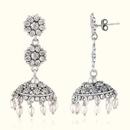 Nimaya Oxidised Silver Jhumka