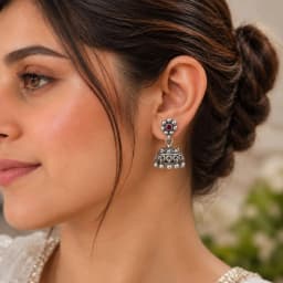 Antique Floral Oxidised Silver Jhumka