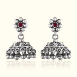 Antique Floral Oxidised Silver Jhumka