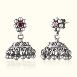 Antique Floral Oxidised Silver Jhumka