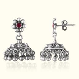 Antique Floral Oxidised Silver Jhumka