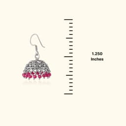 Red Bead Oxidised Silver Jhumka