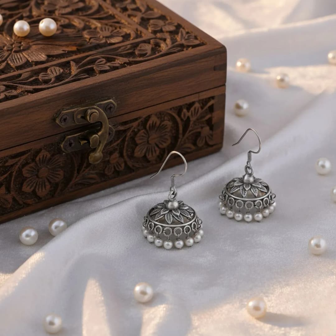 Moti Silver Jhumka
