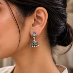 Temple Design Oxidised Silver Jhumka