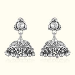 Temple Design Oxidised Silver Jhumka