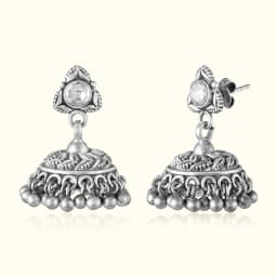 Temple Design Oxidised Silver Jhumka
