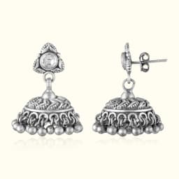 Temple Design Oxidised Silver Jhumka