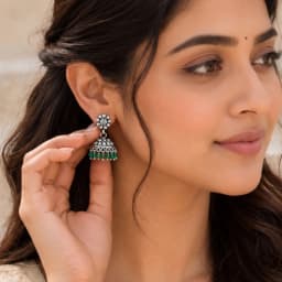 Floral Oxidised Silver Jhumka