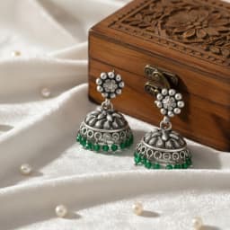 Floral Oxidised Silver Jhumka