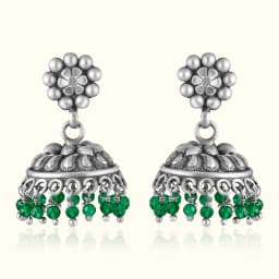 Floral Oxidised Silver Jhumka