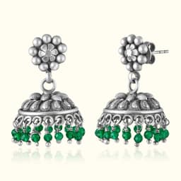 Floral Oxidised Silver Jhumka
