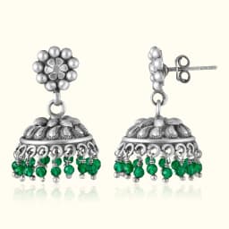 Floral Oxidised Silver Jhumka