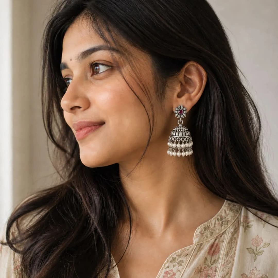Heavy Oxidised Silver Jhumka