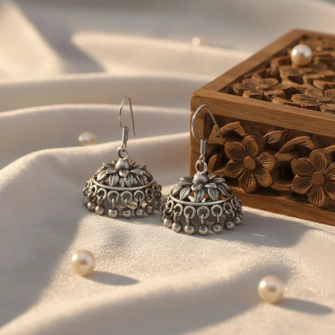 Ghungroo Oxidised Silver Jhumka
