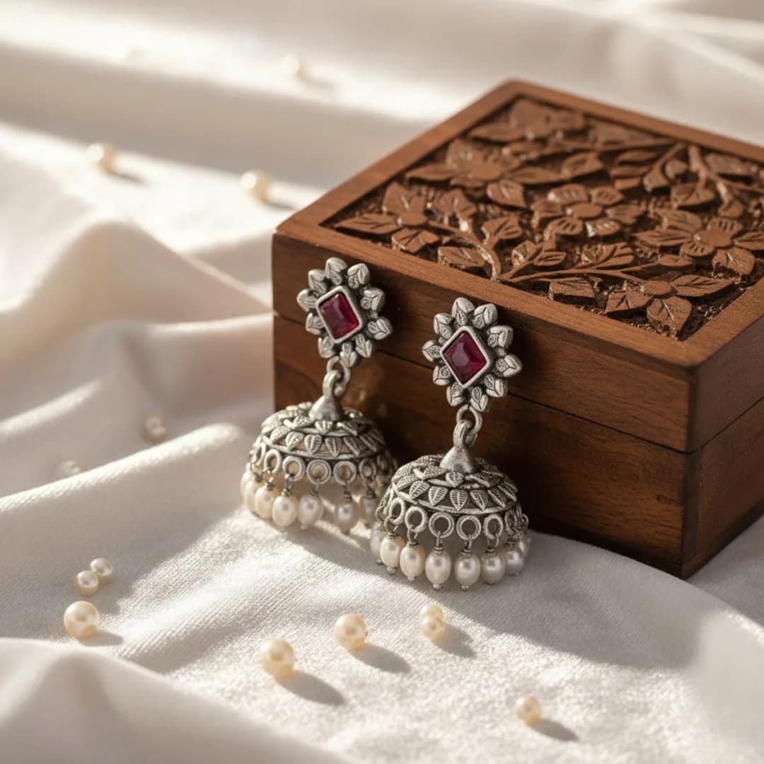 Antique Oxidised Silver Jhumka