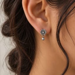 Oxidised Silver Flower Drop Earrings