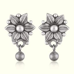 Oxidised Silver Flower Drop Earrings