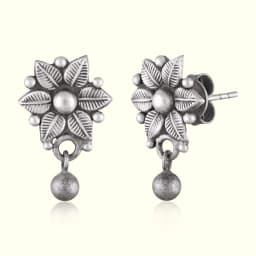 Oxidised Silver Flower Drop Earrings