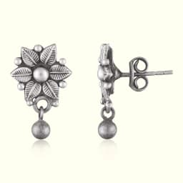 Oxidised Silver Flower Drop Earrings