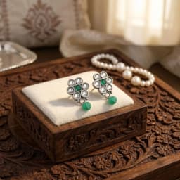 Green Stone Oxidised Silver Earrings