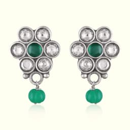 Green Stone Oxidised Silver Earrings