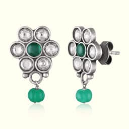 Green Stone Oxidised Silver Earrings
