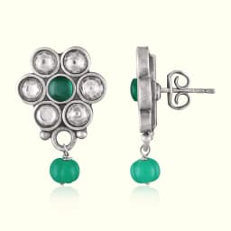 Green Stone Oxidised Silver Earrings