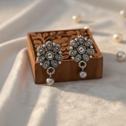Mini Blossom Oxidised Silver Earrings