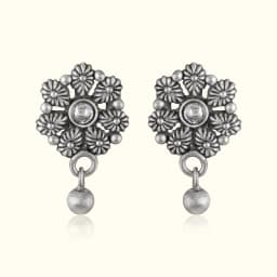Mini Blossom Oxidised Silver Earrings