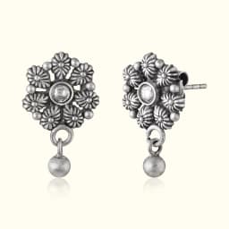 Mini Blossom Oxidised Silver Earrings