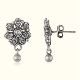 Mini Blossom Oxidised Silver Earrings