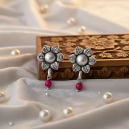 RoundPetal Oxidised Silver Drops