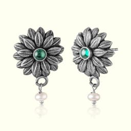 Mehfil Greenstone Oxidised Silver Earrings