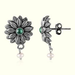 Mehfil Greenstone Oxidised Silver Earrings