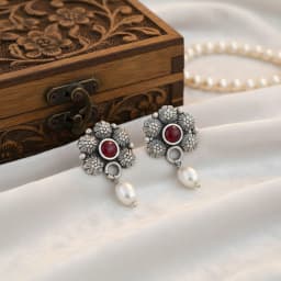 Red Blossom Oxidised Silver Drops