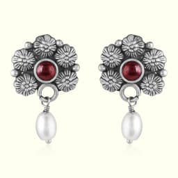 Red Blossom Oxidised Silver Drops