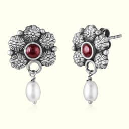 Red Blossom Oxidised Silver Drops