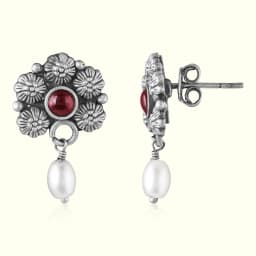 Red Blossom Oxidised Silver Drops