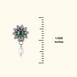 Green Stone Pearl Drop Silver Earrings