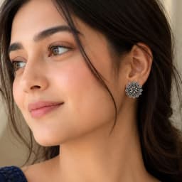 Oxidized Silver Flower Earring