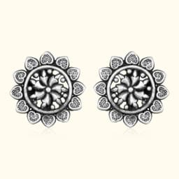 Oxidized Silver Flower Earring