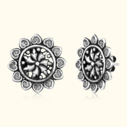 Oxidized Silver Flower Earring